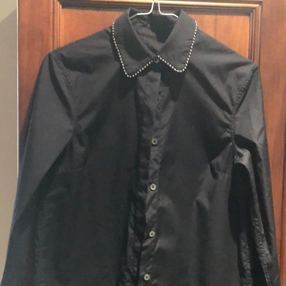 Alexander Wang black studded wingd collar shirt in size 0 - Picture 2 of 10